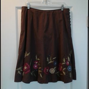 J Jill skirt, brown, embroidered, size 14P